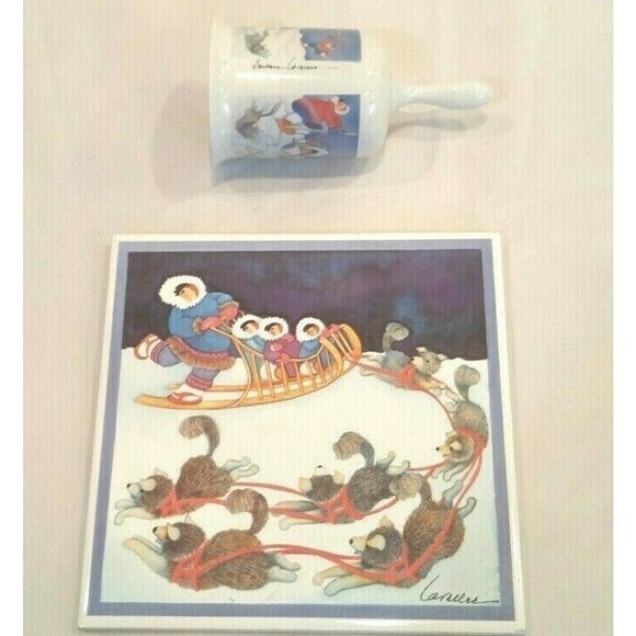 Barbara Lavalle Alaska Eskimo Sled Dog Trivet Bell Set 1995 Vtg - Picture 2 of 4
